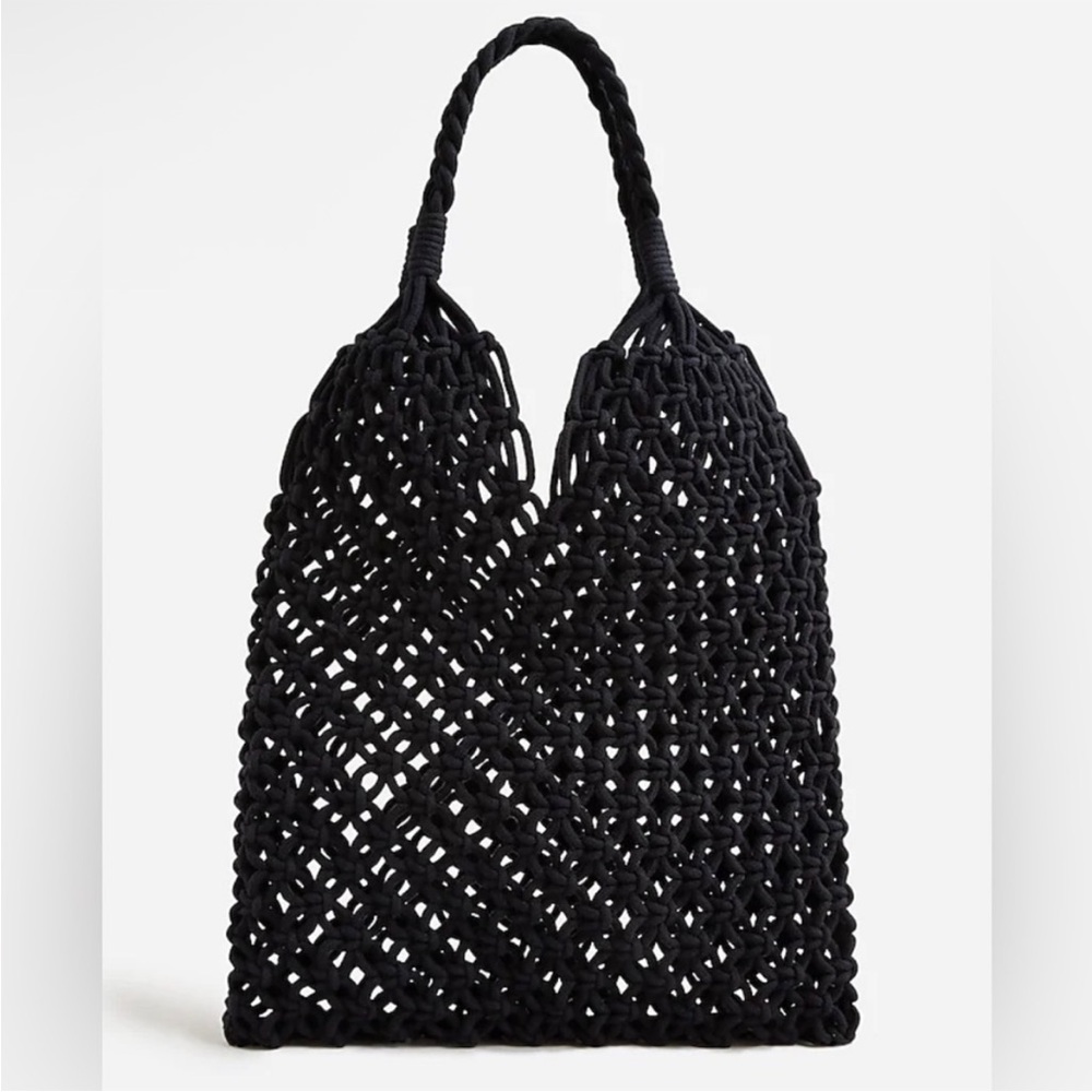 J. Crew Black Macramé Tote Bag